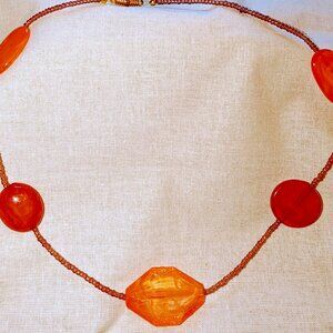 New glass bead necklace in orange chunky beads